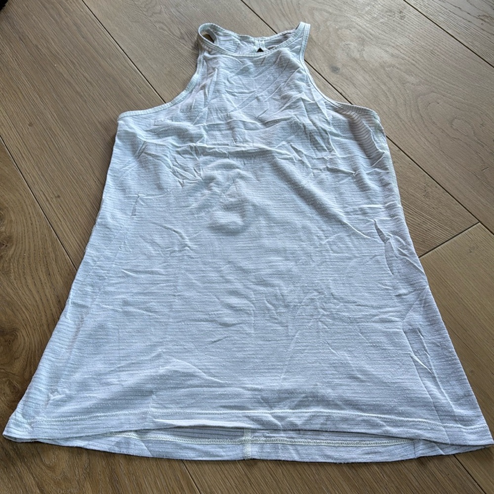 Lululemon white stripe high neck keyhole back light cotton tank top